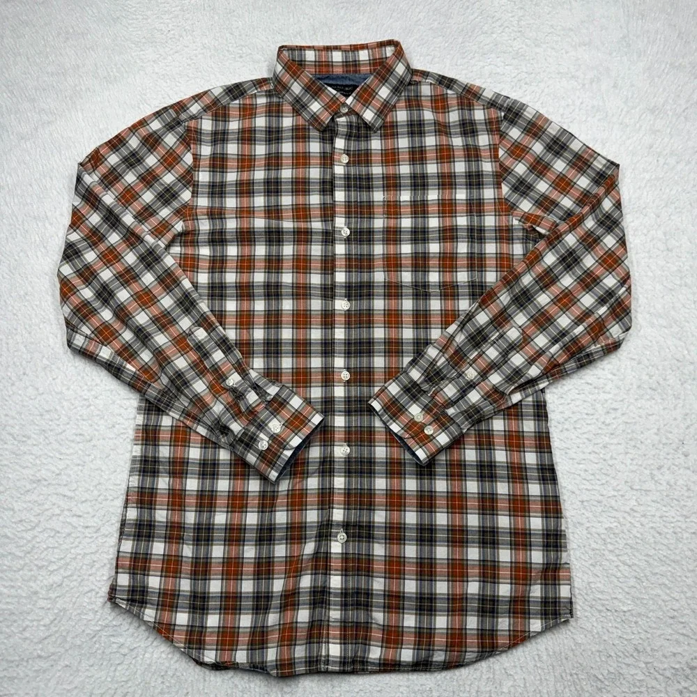 Banana Republic Slim Fit Plaid Button Up Shirt Orange and Green Men's Size Large